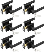 6 Pack Entry Door Levers with Lock and Key, Matte Black Keyed Alike Lockset Combo Pack, Entrance Door Handles for Office and Front Door, Door Knobs Lockset (Each with 3 Keys)