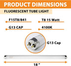 18 Inch F15T8/CW T8 15W Fluorescent Light Bulb Cool White Compatible for Philips GE F15T8/SP41 Replacement Bulb G13 Base 6 Count