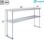 AmGood Double OverShelf Stainless Steel NSF - Many (60" Long x 14" Deep)