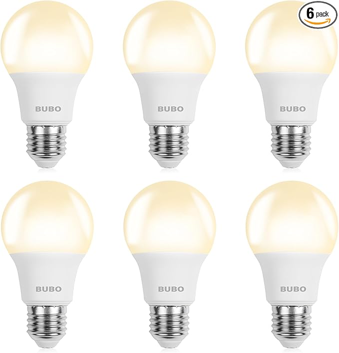 BUBO A19 LED Light Bulbs, 40 Watt Equivalent LED Bulbs, Warm White 3000K, 550 Lumens, E26 Standard Base, Non-Dimmable, 5W Warm White LED Bulbs for Bedroom Living Room Home Office, 6 Pack
