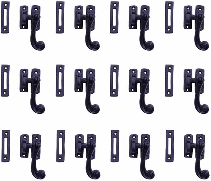 Renovators Supply Manufacturing Black Wrought Iron Window Sash Lock 3.75 in Window Locks with Mounting Hardware Pack of 12