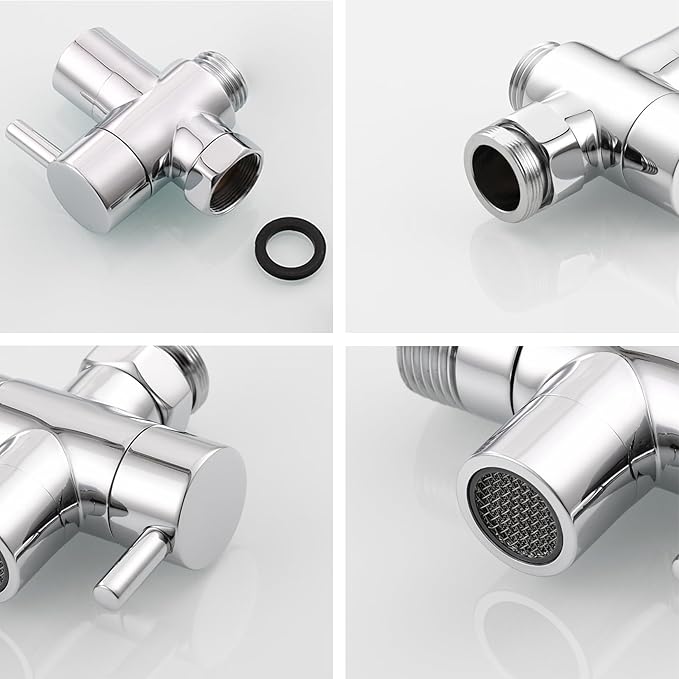 3 Way Shower Diverter - Solid Brass, Sink Valve Faucet Splitter for Kitchen or Bathroom, M22-M24, M22-G1/2 Adaptor, Silver