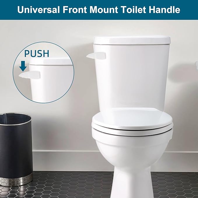 White Front Mount Metal Toilet Handle Replacement Kit Compatible with American Standard/Mansfield/Gerber/TOTO/Kohler Toilet, Toilet Tank Flusher Lever with Flapper Chain