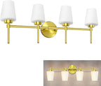 New Bathroom Vanity Light Fixtures 3 Lights Brushed Brass Glass Shade Modern Wall Bar Sconce Over Mirror (Brushed Brass, 4T)
