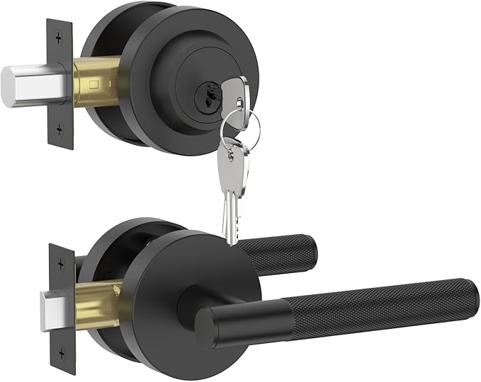 Asidrama Premium Black Zinc-Alloy Front Door Lock Set: Double Cylinder Deadbolt, Heavy Duty Security Handleset for Left/Right Exterior Doors, Universal Entry Locks (2 Pack)