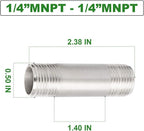 TAISHER 4PCS Stainless Steel Pipe Fittings, 1/4" NPT x 1/4" NPT Male Threaded, 2" Length Nipple Cast Pipe