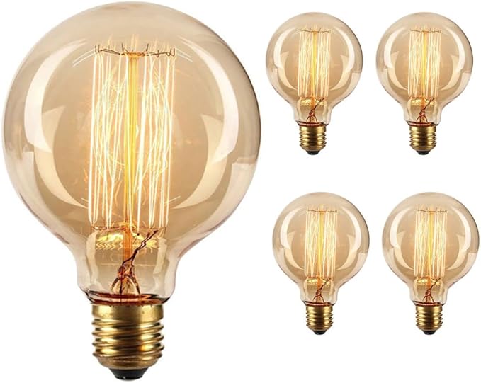 GOENDR Vintage Edison Bulb,Large Round Edison Antique Light Bulbs-G30/G95 120V - Dimmable Thread Filament Style Nostalgic Light Bulbs (4 Pack)
