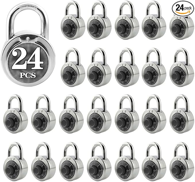 ZonRo Locks Combination Padlock, Fixed Dial Combination Padlock 24 Pack,3 Digit Code Standard Dial Combination, 2 in Wide. 3 in Height, Black Turntable, Lock for Gym & Locker, School, Toolbox