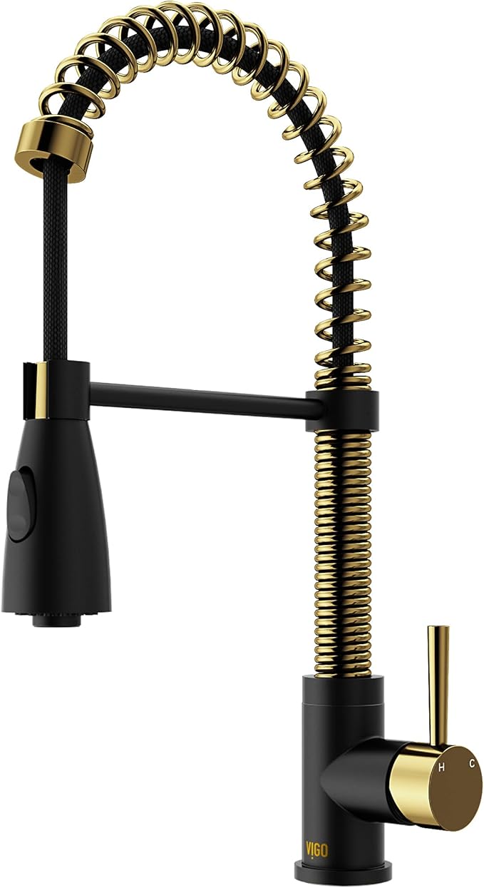 VIGO Brant 19'' H Single Handle Pull-Down Sprayer Kitchen Faucet in Matte Brushed Gold and Matte Black-VG02003MGMB