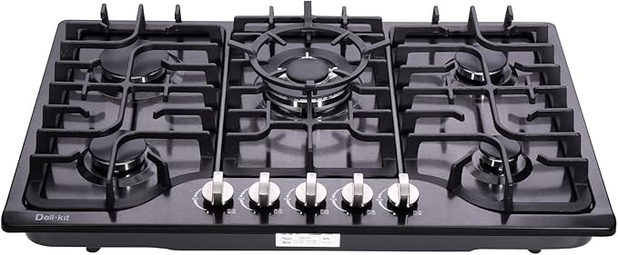 30 Inch LPG/NG Gas Cooktop Dual Fuel 5 Sealed Brass Burner Stainless Steel Hob 110V AC pulse Ignition Stainless Steel Gas Cooktops DK257-B01 Gas Hob