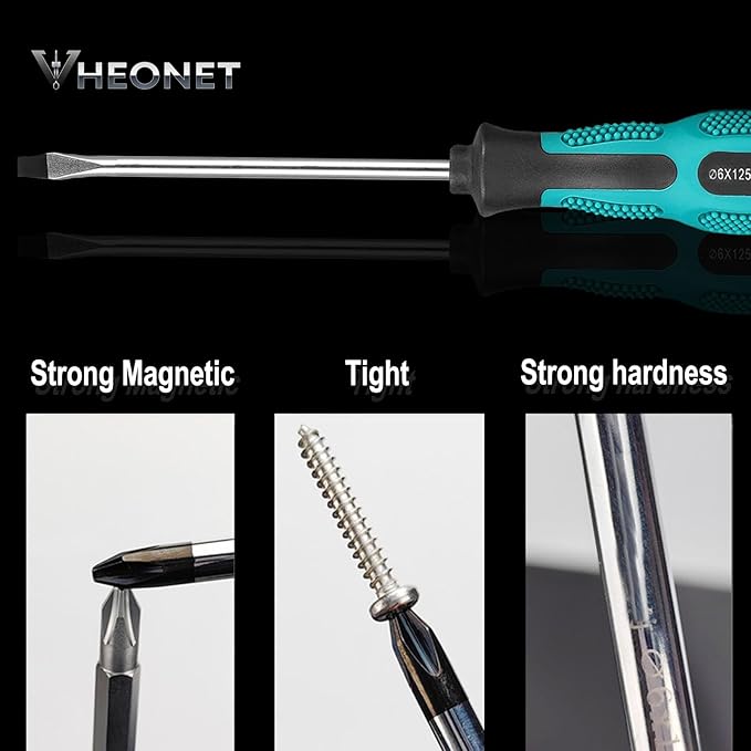 Magnetic Screwdriver Sets 6 PCS, Screwdriver Set with Small Box,Flat Head Phillips Screwdriver, Non-Slip Cushion Grip for Repair Home Improvement,Green & Black