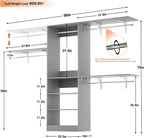 Armocity 96'' Closet System, 8FT Walk In Closet Organizer with 3 Shelving Towers, Heavy Duty Bedroom Wardrobe with 5 Shelves, Wall Mounted Clothes Rack (Can Be Cut To Fit), 96"L x 16"W x 75"H, Grey