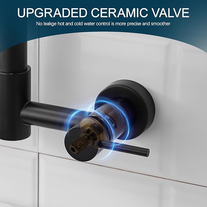 AIMADI Black Wall Mount Kitchen Faucet with Pull Down Sprayer Pot Filler | Matte Black Commercial Style Dual Handle Sink Faucet Spring Design for Kitchen