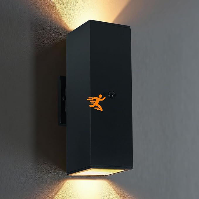 Motion Sensor Outdoor Wall Lights, Dusk to Dawn Porch & Patio Sconce with E26 Dimmable LED Bulbs, Black Aluminum Up & Down Exterior Light Fixtures for Garage, Front Door, ETL Listed