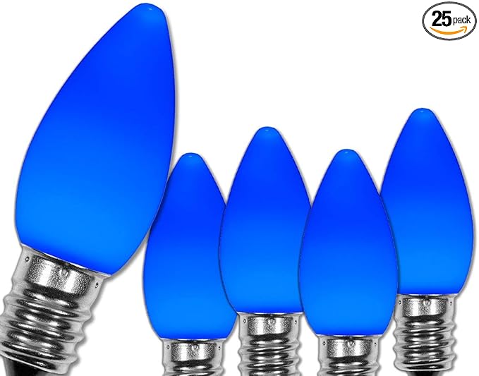 Wintergreen Lighting OptiCore C7 LED Christmas Light Bulbs - 25 Pack Heavy Duty Premium Outdoor Christmas Lights, E12 Base (Blue Smooth)