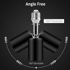 2 PCS Ceramic & Metal E26 Light Socket Extender Black - 5.5" Length,90° Vertical & 360° Horizontal Adjustable, 110V-240V, 150W Max, Fire-Resistant, Light Socket Extender for E26 Light Bulb