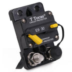 E9 30 Amp Circuit Breaker with Manual Reset, Surface Mount, 12V - 72V DC, 30A Double 3/8" Stud, UL, Waterproof IP67 30A Switchable