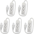 5-Pack Power Strip 3 Prong Outlet - Slim White 3 Grounded Outlets 1ft Heavy Duty Extension Power Cord Power Strip Ideal for Computer/Phone/Home/Office (13A/125V/1625W/ETL Listed)