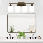 4-Light Bathroom Light Fixtures, Vanity Light with Milky White Shades, Oil-Rubbed Bronze Bathroom Light Fixtures Over Mirror, Modern Bathroom Wall Lamp for Mirror Living Room Cabinet Bedroom