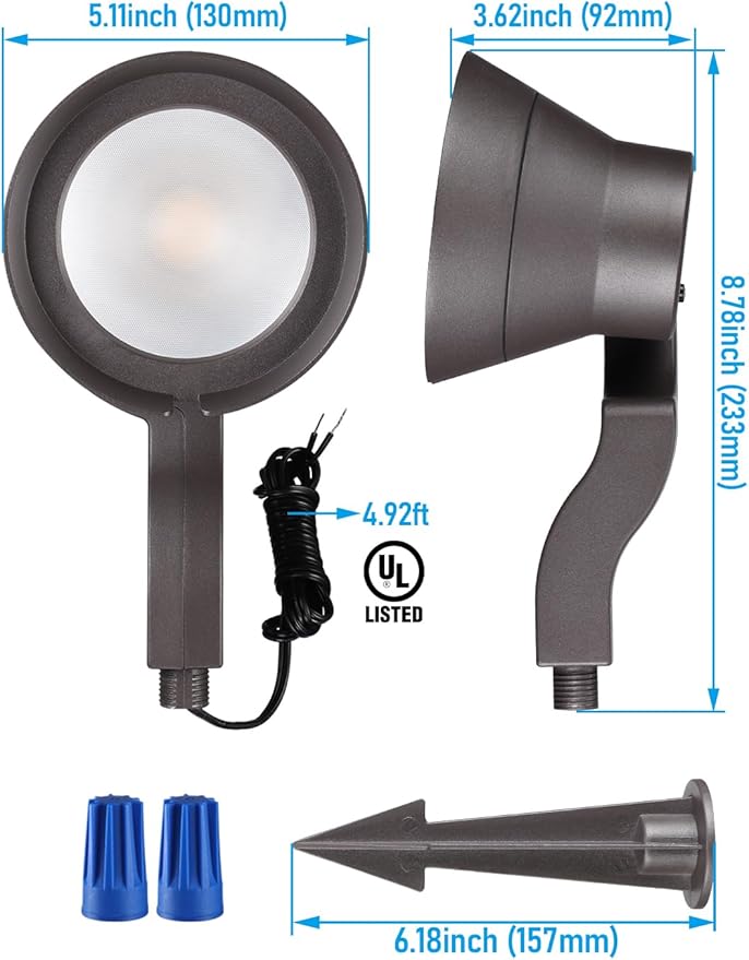 LEONLITE 8-Pack 10W RGB Low Voltage Landscape Lights, Color Changing Wall Wash Landscape Lighting Outdoor, 12V LED Landscape Spotlights, Uplight, ETL Listed, Aluminum, IP65 Waterproof