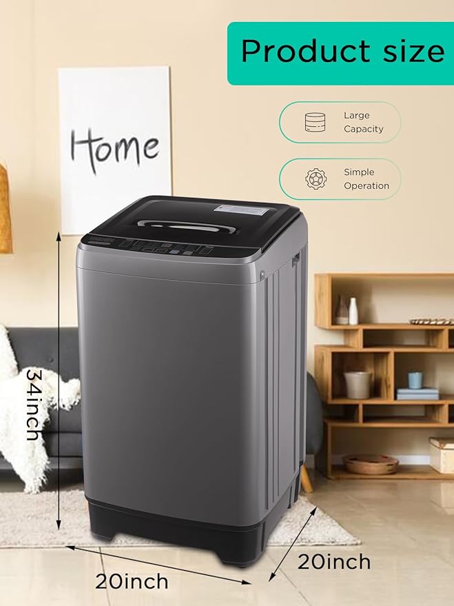 17.7 lbs Washing Machine with Drain Pump, Full Automatic Washer with 10 Wash Programs 8 Water Levels for Home, Apartment, RVs, Dorm, Grey