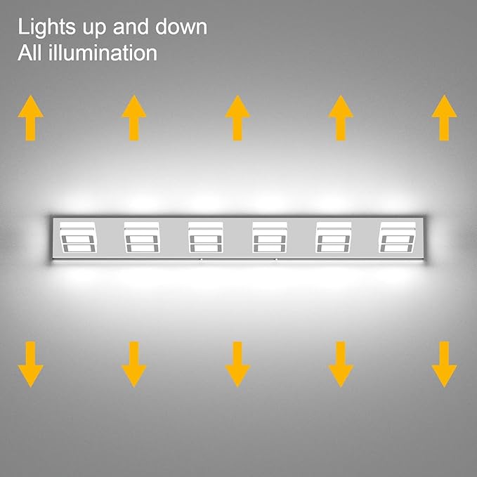 Ralbay Modern 6 Light Vanity Light Chrome Bathroom Vanity Lighting Fixtures Over Mirror Acrylic Up and Down Chrome Bathroom Wall Mounted Lights