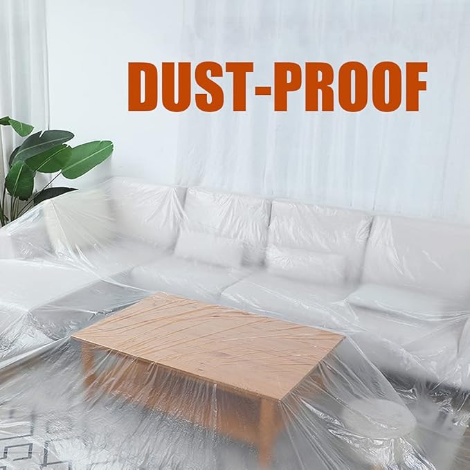 10 Pieces Plastic Drop Sheets for Painting, Waterproof and Dust-Proof Clear Cloth for Furniture Cover, 9x12 Feet Tarps