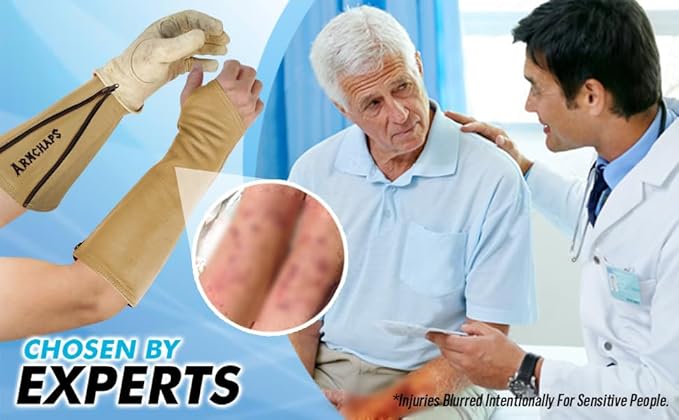 Arm Chaps Leather Protective Sleeves Arm Guard - Prevent Cuts, Scratches & Bruises - Genuine Cowhide - Ideal for Gardening & Construction - Left & Right Form-Fitting. Brown (1 Pair/Large).