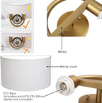 Industrial 2-Lights Wall Sconce Fixture with White Fabric Shade, Double Arm Wall Light Lamps Decor for Hallway Bedroom Living Room Bathroom Stairway