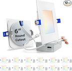 zouzai Square Led Recessed Lighting,5CCT Ultra Thin Square Led Ceiling Light with Junction Box,CRI90,2700K-5000K Selectable,Dimmable Canless Downlight,ETL and Energy Star (White 【12 Pack】, 6 Inch)