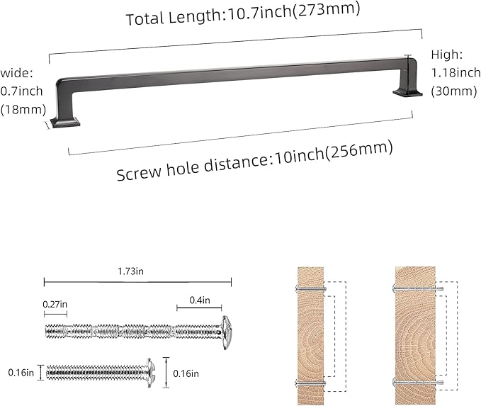 COTYKILEY 10 Pack Matte Black Kitchen Cabinet Handles - 10 Inch (256mm) Pulls for Cupboards and Dressers