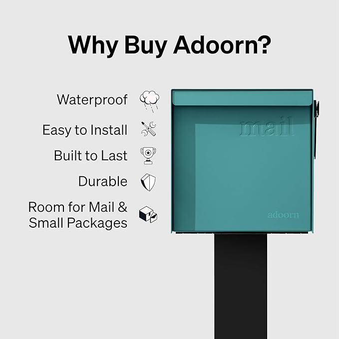 Adoorn Post Mount Mailboxes, 9.5 x 9.5 x 19.5 (HxWxD) Large, Galvanized Steel Modern Mailbox, for Daily Letters, Magazines and Packages, Weatherproof with Front Access Door - Aegean