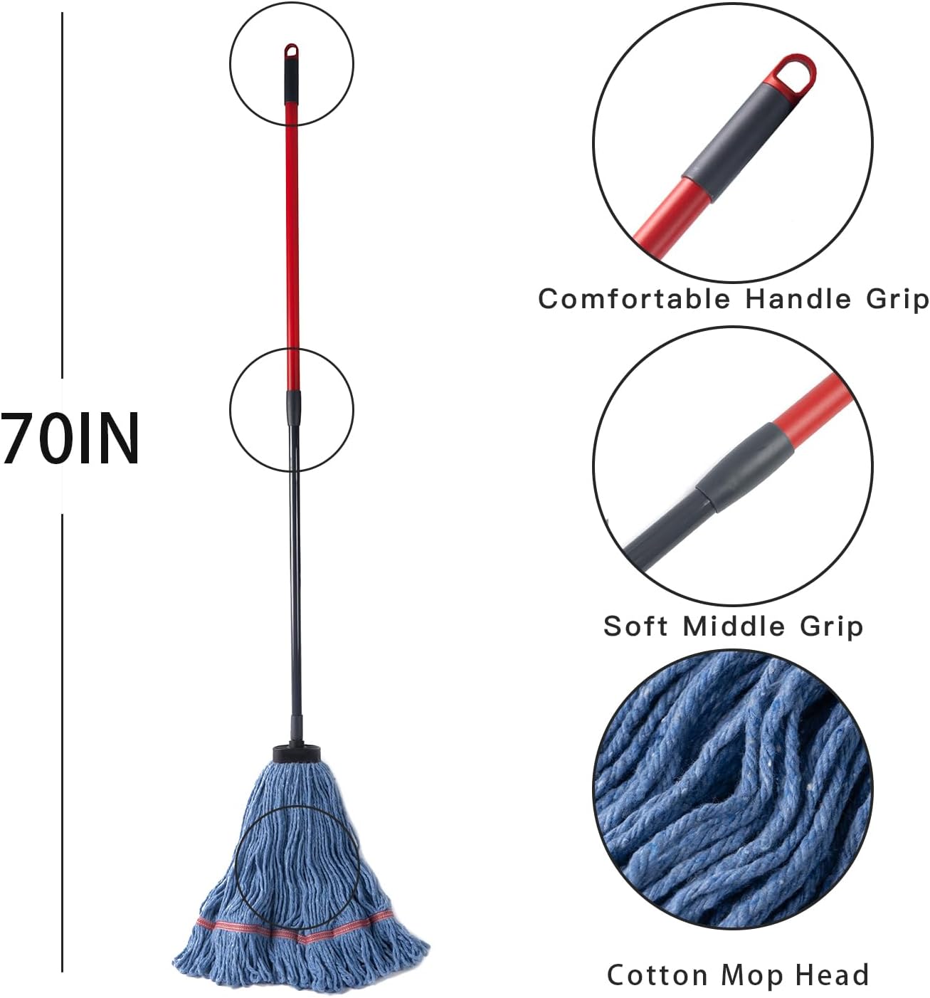 Matthew Large Commercial&Residential Mop Heavy Duty Industrial Mops w/Screw-on handle(Fit Standard American Screw)Looped-End String Wet Cotton Mops for Home,Office,Warehouse - 2 Set&2 Mop Replacements