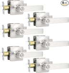 GOBEKOR 6 Pack Privacy Door Levers Square Interior Door Handles Brushed Nickel Lever Handles Keyless Straight Levers for Bedroom and Bedroom