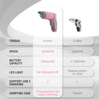 WORKPRO Pink Cordless Screwdriver Set, 3.6V Electric Rechargeable Eccentric Power Screwdriver Kit with 24Pcs Bits, Delay-off LED Light, 2000mAh High-Capacity Battery, Carrying Case Included