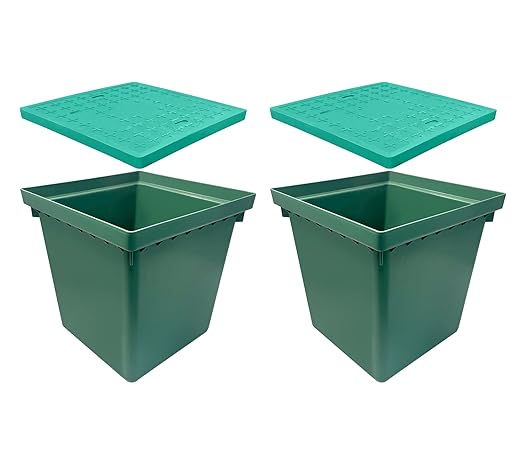 2 Sets 20x20x20in Underground Splice Box W/FRP Cover,Large Enclosure Precast Polyethylene Distribution Pull Pit Access Electrical Junction Boxes Drillable Tapered Wiring for Cable