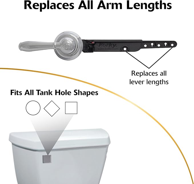 Korky 6051BP Strongarm Tank Lever Universal to Fit Front Angled Side Left and Right Mount Toilets, 1 Piece, Chrome, Faucet Style