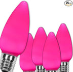 Wintergreen Lighting 25 Pack OptiCore C9 LED Pink Christmas Replacement Bulbs - Vintage Ceramic Style Valentine Lights, E17 Base (Smooth)