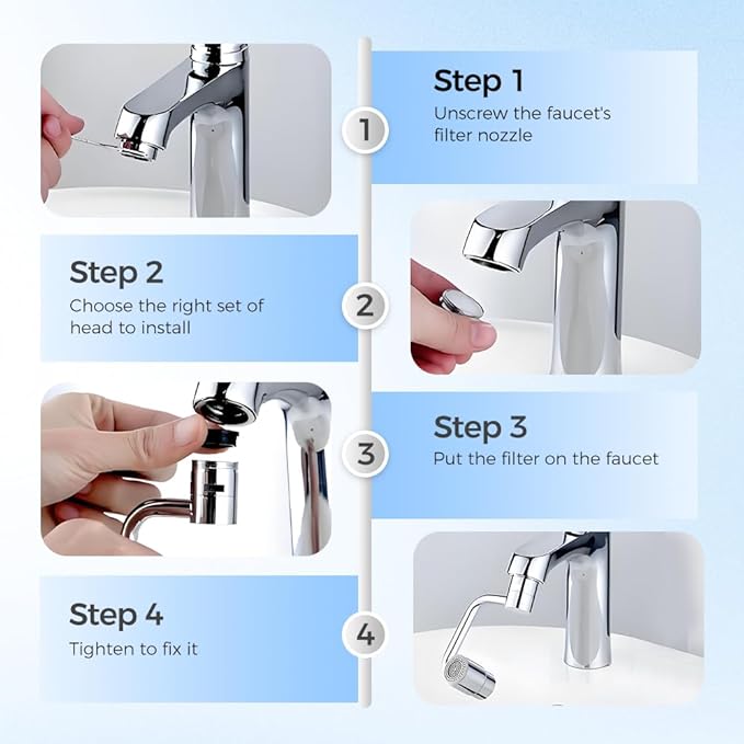 Universal Sink Faucet 1440° Rotatable Faucet Aerator Extension, U Shaped Faucet Extender Adjustable Robotic Arm 2 Spray Modes for Kitchen & Bathroom (2)