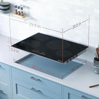 Rangaire RCI301S 30" Induction Cooktop, 8100W, 4 Burners, Built-in Stove Top, Booster & Timer, 9 Power Levels, Slide Touch Control, Child Safety Lock, 240V Hard Wire, Ceramic Surface