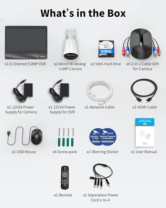 《All-in-One DVR & 80FT Night Vision》Outdoor Wired Security Camera System,CCTV Cameras Outside, Home Video Surveillance Systems