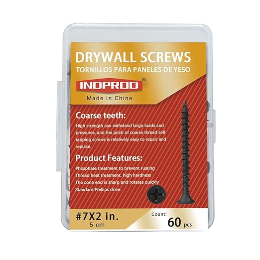 Drywall Screws Kit #7 x 2-Inch, Coarse Thread Wood Screws, Bugle Head Phillips Drive Sheetrock Screws Set, Self Tapping Dry Wall Screws, Phosphate Coated Finish, Sharp Point, Black, 60 Pack