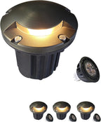 MALORY Brass Top Cover Landscape Well Lights,(5‘’H) 12V Low Voltage Outdoor In Ground Lights,Landscape Lighting for Pathway, Driveway and Garden (One-Direction Turret, 4-Pack with Bulb)