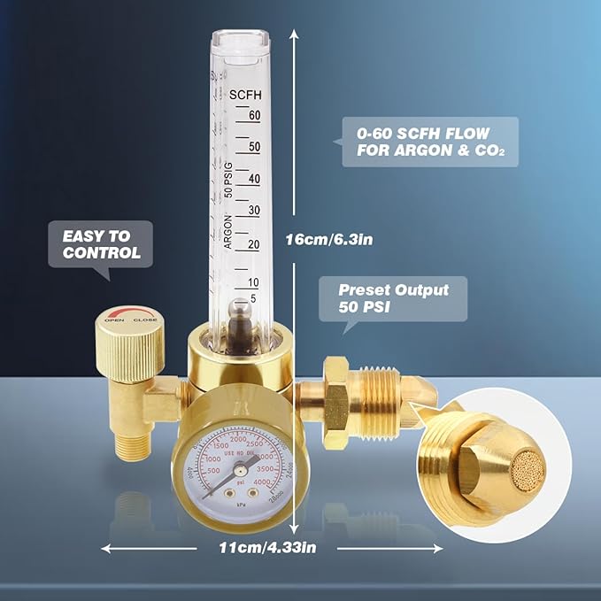 Argon CO2 MIG TIG Flow Meter Gas Regulator Gauge for MIG TIG Welding 0-60CFH CGA580