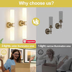 Wall Sconces Set of Two, Brushed Gold Bathroom Sconces Wall Lighting with Milky White Glass, Modern Sconces Wall Decor Set of 2 Bathroom Light Fixtures for Mirror Living Room Hallway Bedroom