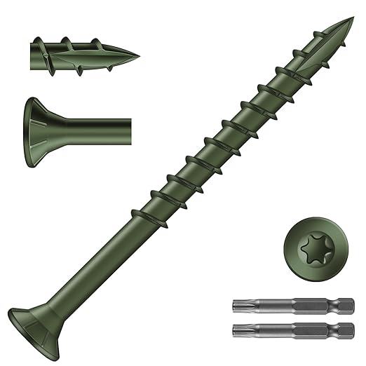 #10 x 2-1/2" Deck Screws (316Pcs) 4lb. Exterior Wood Screws. Carbon Steel, Green, Flat Head, Rust Resistant epoxy Coated, with T25 Star Bit