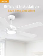 52 Inch White Ceiling Fan with Light with Remote Control, Large Air Volume, modern ceiling fan with light for Bedroom Kitchen Dining room Patio- Donwrod Mount