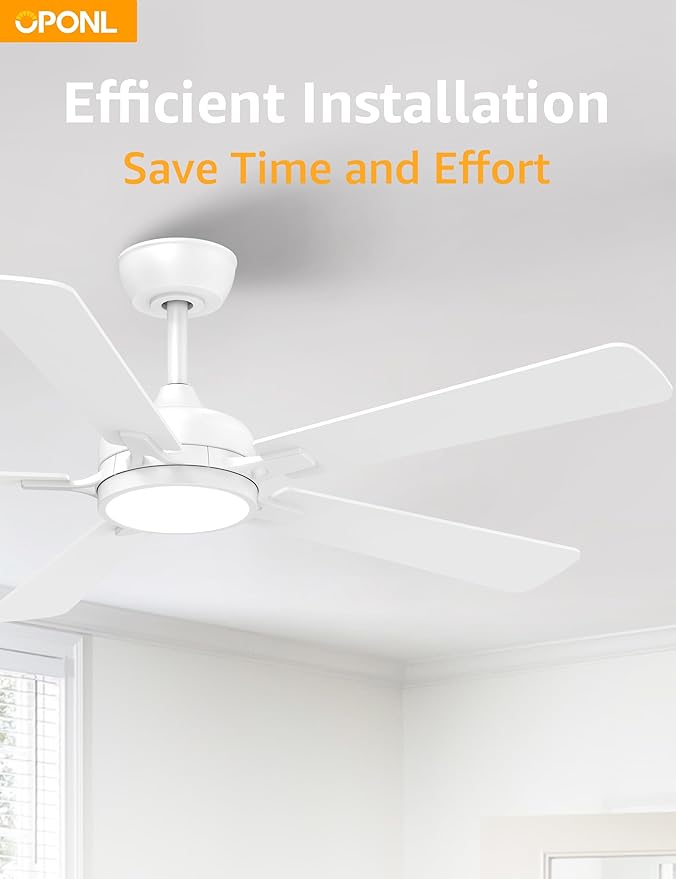 52 Inch White Ceiling Fan with Light with Remote Control, Large Air Volume, modern ceiling fan with light for Bedroom Kitchen Dining room Patio- Donwrod Mount