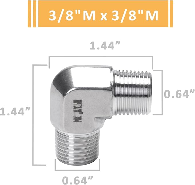 90 Degree Street Elbow - 3/8" NPT Male to 3/8" NPT Male Stainless Steel 304 Heavy Duty Forged Barstock Street Elbow Adapter Pipe Fitting (pack of 2)