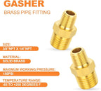 GASHER Brass Reducing Hex Nipples,3/8 Inch NPT Male x 1/4 Inch NPT Male Brass Pipe Adapter Fittings Reducing Nipples Connector（15Pcs）